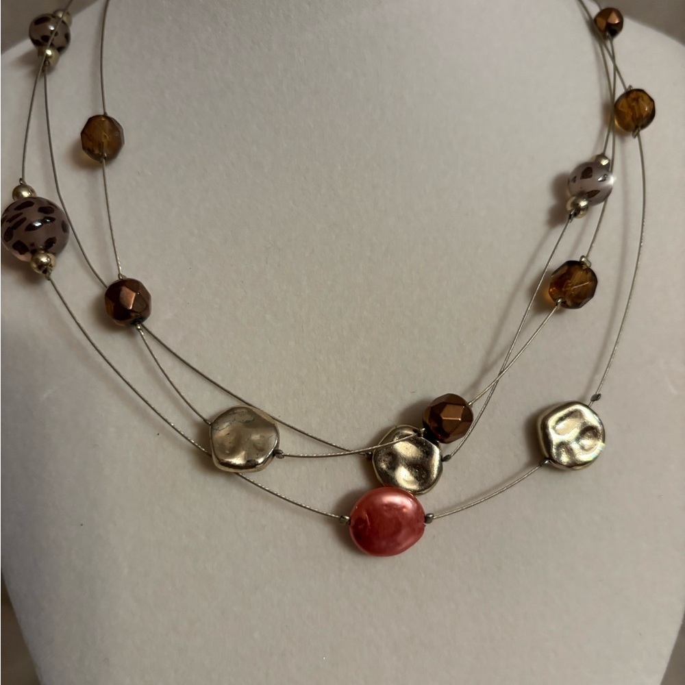 Elegant Multi-Strand Necklace with Gold and Brown Accents - Picture 1 of 3